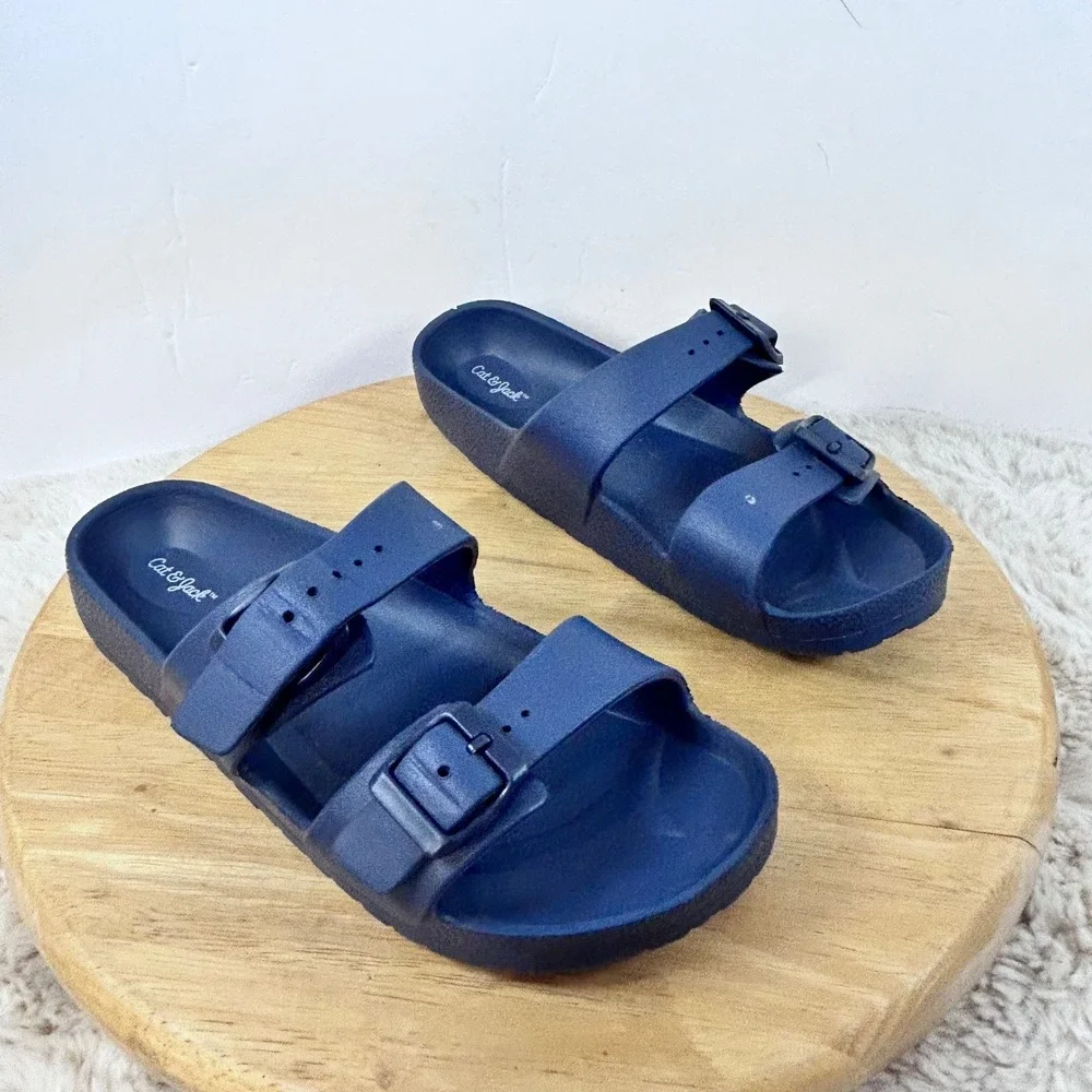 Cat & Jack Kids Navy Blue Sandals‎ Adjustable Buckle Slides Size 6